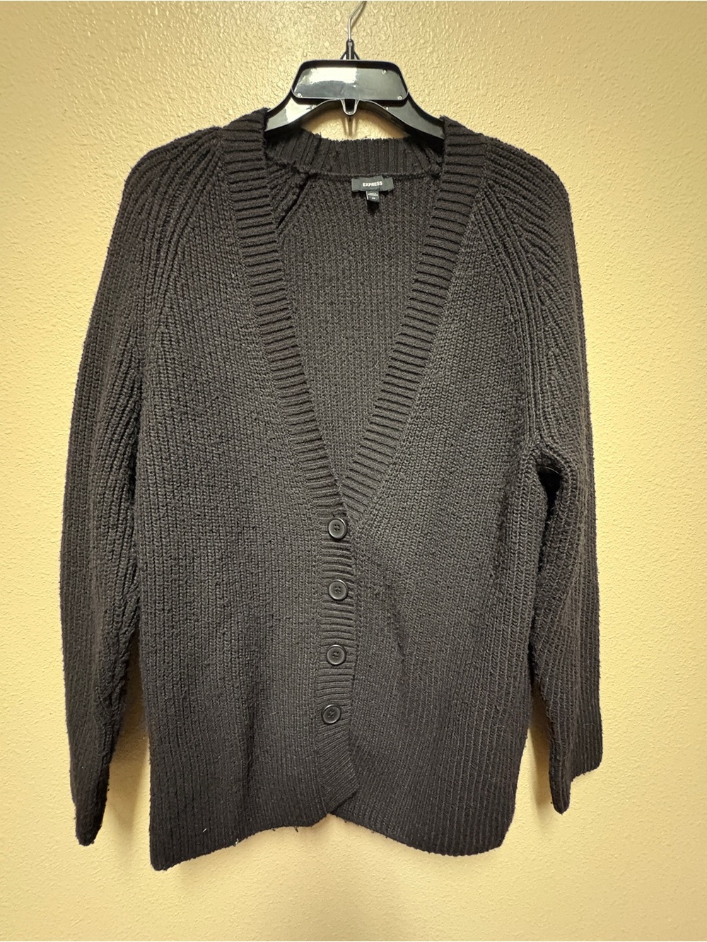 Express Black Ribbed Button-Front Cardigan